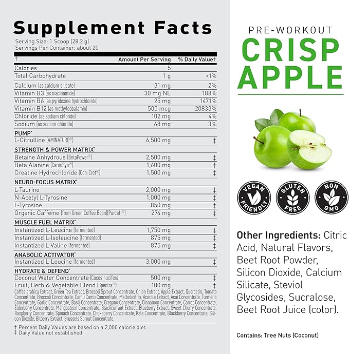 Kaged Original Pre Workout Powder | Krisp Apple | Pre-Kaged | Formulated with Creatine, Beta Alanine, Pure Caffeine | 20 Servings