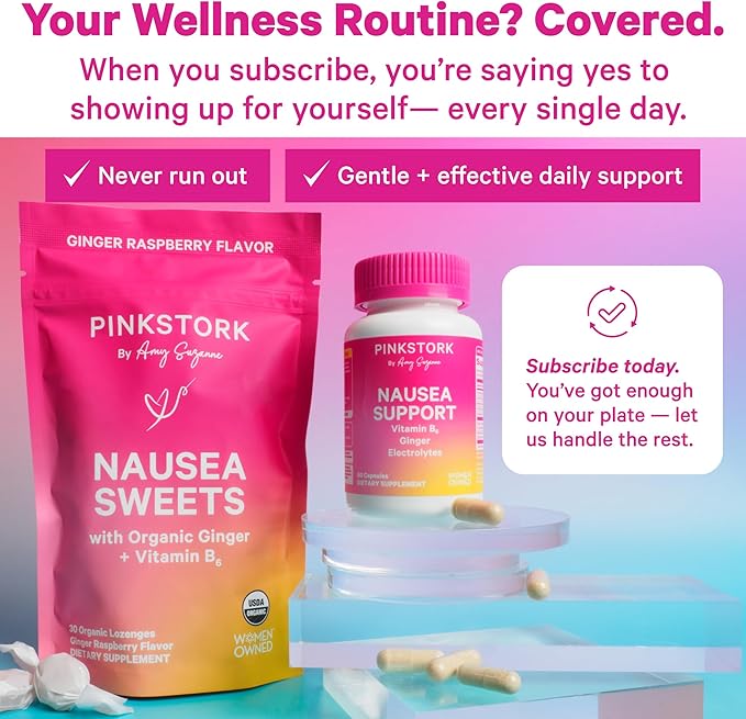 Pink Stork Vitamin B6, Ginger, Electrolyte Capsule - GLP1 Support - Natural Digestive Support with Peppermint, Potassium, Magnesium - Gentle on The Stomach - Motion Sickness Must Haves - 60ct