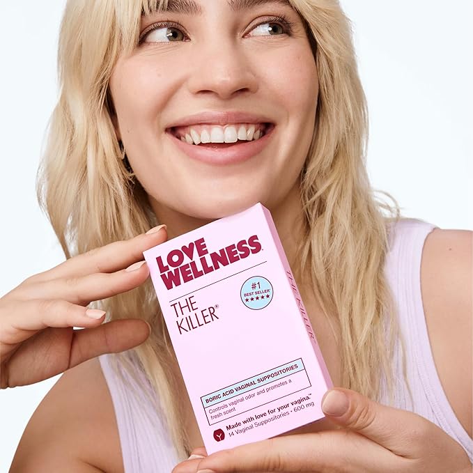 Love Wellness The Killer | Boric Acid Vaginal Suppositories | Balances pH & Supports Odor Control, a Healthy Vaginal Balance and Environment | Fast-Acting & Fragrance-Free | Gentle & Effective | 14 Ct
