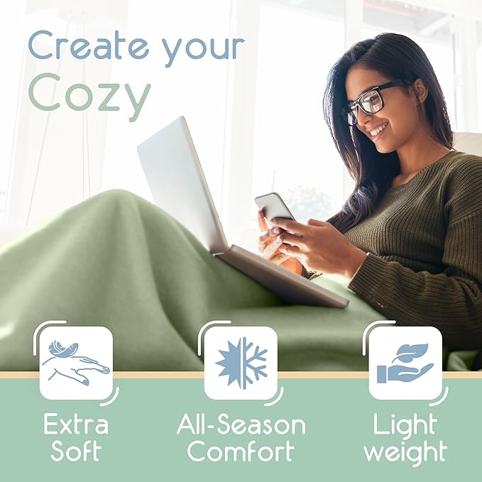 King Size Microfleece Blanket | Fleece Bed Blanket | All-Season Comfort| Supersoft Lightweight Throw Blanket | Plush Throw Blanket for Bed Couch or Sofa | Travel Blanket | Pet-Friendly | Sage Green
