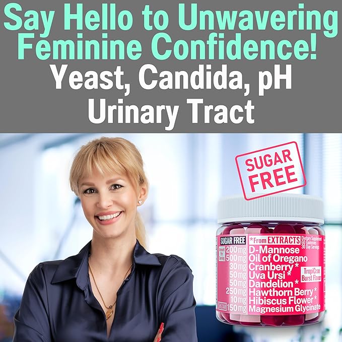 SHIZAM Vaginal Urinary Tract Yeast Candida pH Support Sugar Free Gummies w Oil of Oregano Uva Ursi Cranberry D-Mannose Hawthorne Berry, Vaginal Probiotics Suppositories Wash Cleanse Alt