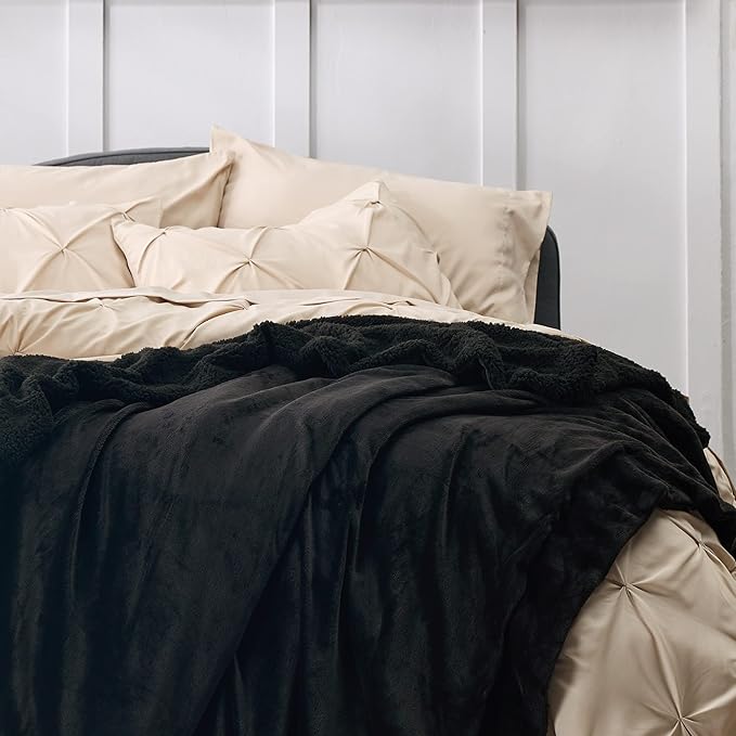 Bedsure GentleSoft Sherpa Fleece Blankets King Size for Bed - Thick and Warm, Soft Fuzzy Plush King Blanket for Winter, Black, 108x90 Inches