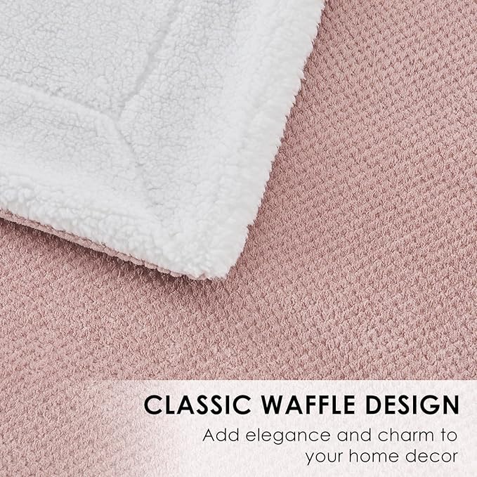 SOCHOW Waffle Sherpa Fleece Throw Blanket, Super Soft Fuzzy Warm, Lightweight Fluffy Reversible Plush Blanket for Bed Sofa Couch, 50 x 60 Inches Dusty Pink