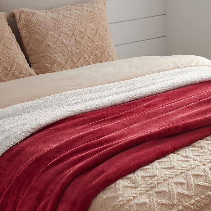 Bedsure GentleSoft Sherpa Fleece Throw Blanket for Couch - Thick and Warm, Soft Fuzzy Plush Throw Christmas Blanket for Winter, Red, 50x60 Inches