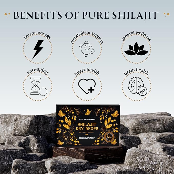 Pure Shilajit Resin Dry Drops - High Potency, Grade A, 100% Pure & Natural with Fulvic Acid & 85+ Trace Minerals | Better Energy Metabolism & Immune Support | 120 Easy-to-Take Tablets for Men & Women
