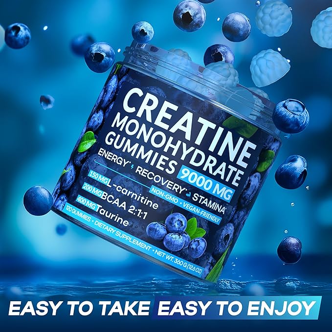 Creatine Monohydrate Gummies Complex 9000 mg – Creatine for Women & Men – Pre Workout Creatine Chews for Muscle Growth, Strength & Energy– 120 Count