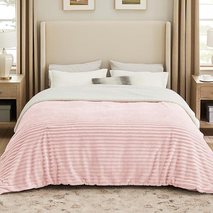 Bedsure Sherpa Blanket King Size for Bed - Super Soft, Cozy Fleece Thick Warm Blanket for Winter, GentleSoft Home Room Decor, Pink, 108x90 Inches