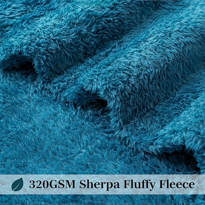 PAVILIA Sherpa Throw Blanket for Couch Sofa, Turquoise Teal Blue Fluffy Warm Plush Blanket for Twin Bed, Cozy Super Soft Lightweight Throw, Fuzzy Decorative Blanket, All Season Home, 60x80