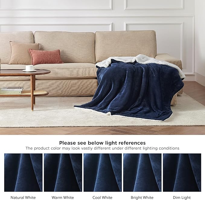 Bedsure GentleSoft Sherpa Fleece Throw Blanket Twin Size for Couch - Thick and Warm, Soft Fuzzy Plush Twin Blanket for Winter, Navy, 60x80 Inches