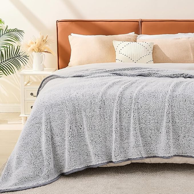EMME Fuzzy Blanket Soft Fleece Throw Blankets for Women, Fluffy Sherpa Throws(Plush Grey,90"x90")