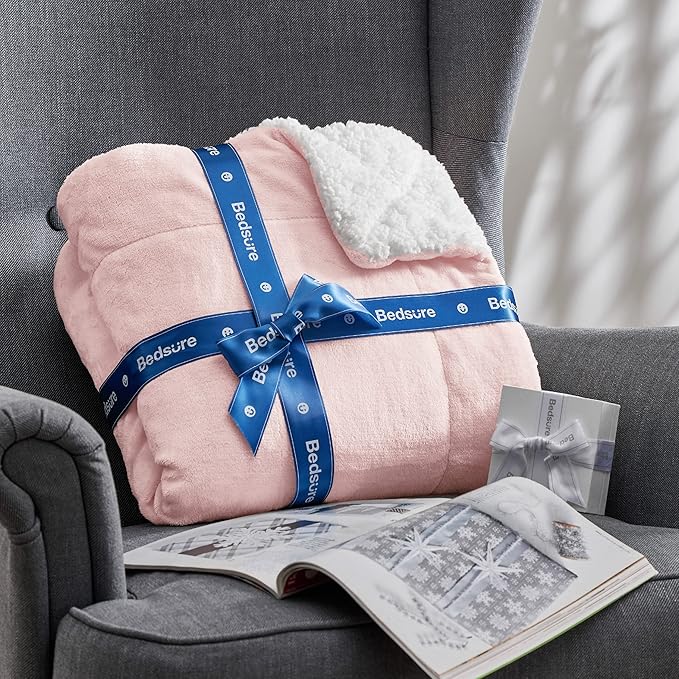 Bedsure GentleSoft Sherpa Fleece Throw Blanket for Couch - Thick and Warm, Soft Fuzzy Plush Throw Blanket for Winter, Pink, 50x60 Inches