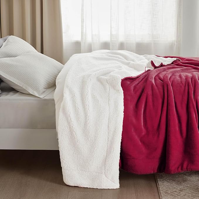 Bedsure GentleSoft Sherpa Fleece Throw Blanket Twin Size for Couch - Thick and Warm, Soft Fuzzy Plush Twin Christmas Blanket for Winter, Red, 60x80 Inches