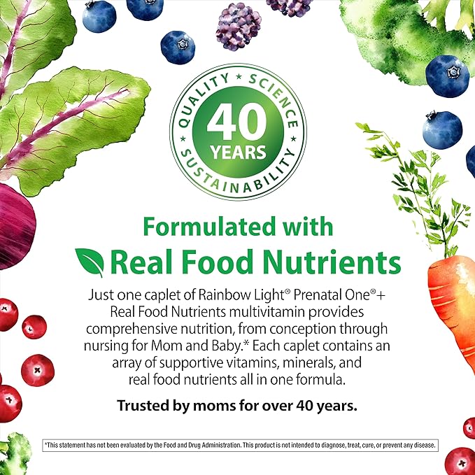 Rainbow Light High-Potency Prenatal One Multivitamin, Prenatal Health Multivitamin Supports Mom's Health and Baby's Development, With Vitamin C, Vegan, 30 Count