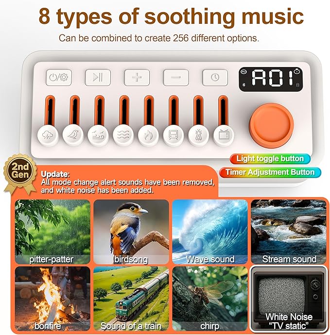 White Noise Sleep Sound Machine with 8 Nature Sounds, Portable Bluetooth Speaker, 12 Colors Night Lights, Sleep Timer & Breathing Exercises, for Babies, Kids, and Adults (S660pro Gen 2, L)