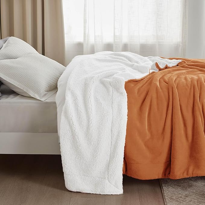 Bedsure GentleSoft Sherpa Fleece Throw Blanket Twin Size for Couch - Thick and Warm, Soft Fuzzy Plush Twin Blanket for Winter, Burnt Orange, 60x80 Inches