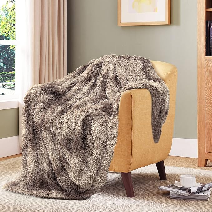 Tuddrom Decorative Extra Soft Faux Fur Blanket Twin Size,Solid Reversible Fuzzy Lightweight Long Hair Shaggy Blanket,Fluffy Plush Fleece Comfy Microfiber Throw Blanket for Couch Sofa Bed,Tie Dye Brown