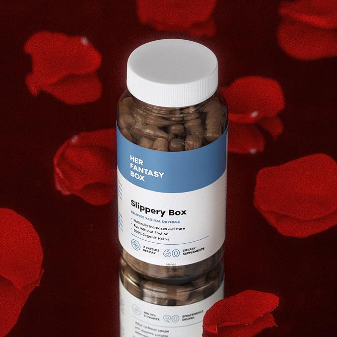 Her Fantasy Box | Slippery Box Feminine Care – Fast-Acting Slippery Elm Capsules for Vaginal Dryness & pH Balance, Women’s Wellness & Intimate Moisture Support – 60 Vegan Capsules
