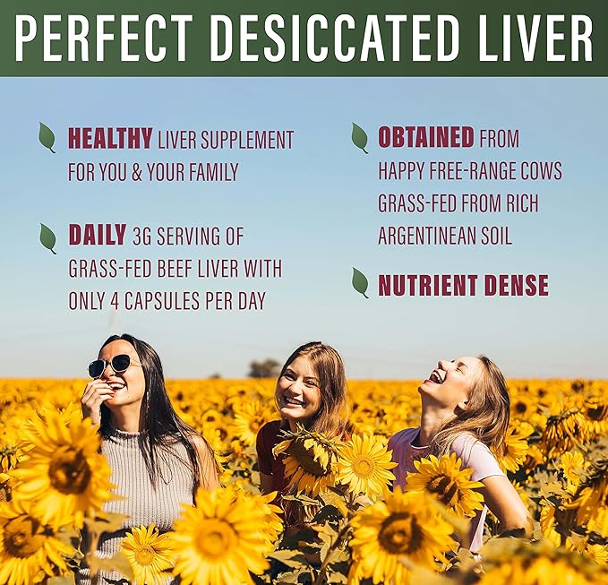 Perfect Supplements – Desiccated Beef Liver Capsules Grass Fed Supplement -Natural Source of Protein, Iron, Vitamins A & B- Boosts Energy and Immunity - No Chemicals No Dairy and Hormone Free