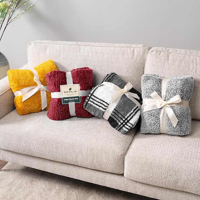 PAVILIA Sherpa Throw Blanket for Couch Sofa, Wine Red Fluffy Warm Plush Blanket for Twin Bed, Cozy Super Soft Lightweight Throw, Fuzzy Decorative Blanket, All Season Home, 60x80