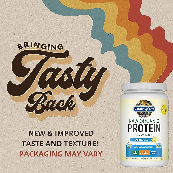 Garden of Life Protein Powder, Vegan Protein Powder, BCAA, Probiotics & Digestive Enzymes, Gluten & Lactose Free, Vanilla, 1.5 LB