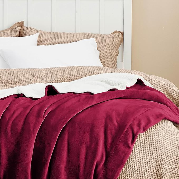 Bedsure GentleSoft Sherpa Fleece Throw Blanket Twin Size for Couch - Thick and Warm, Soft Fuzzy Plush Twin Christmas Blanket for Winter, Red, 60x80 Inches