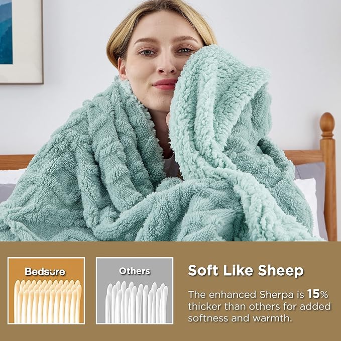 Bedsure Sherpa Fleece Throw Blanket for Couch - GentleSoft Fluffy & Cozy Cable Jacquard Tufted Throw for Women Gift, Thick and Warm Blankets for Winter, Sage Green, 50x60 Inches