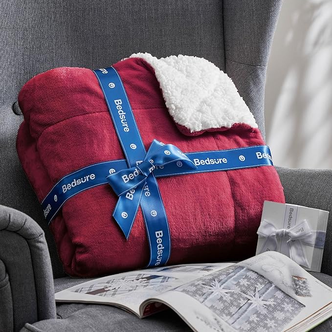 Bedsure GentleSoft Sherpa Fleece Throw Blanket Twin Size for Couch - Thick and Warm, Soft Fuzzy Plush Twin Christmas Blanket for Winter, Red, 60x80 Inches