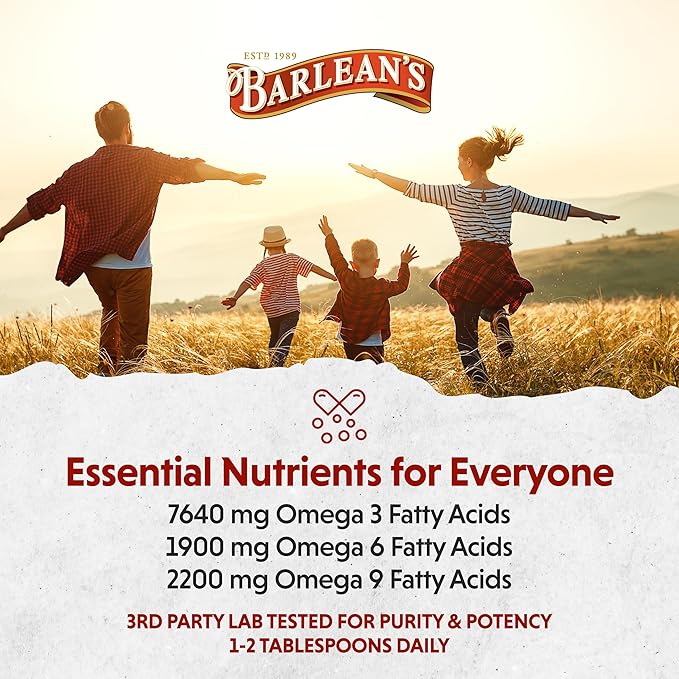 Barlean's Organic Flaxseed Oil Liquid, Cold Press Flax Seeds, 7,640mg ALA Omega 3 Fatty Acid Supplement for Joint and Heart Health & Healthy Digestion, 32 oz