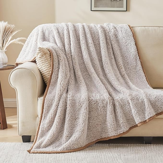EMME Fuzzy Blanket Soft Fleece Throw Blankets for Women, Fluffy Sherpa Throws(Plush Khaki,90"x90")
