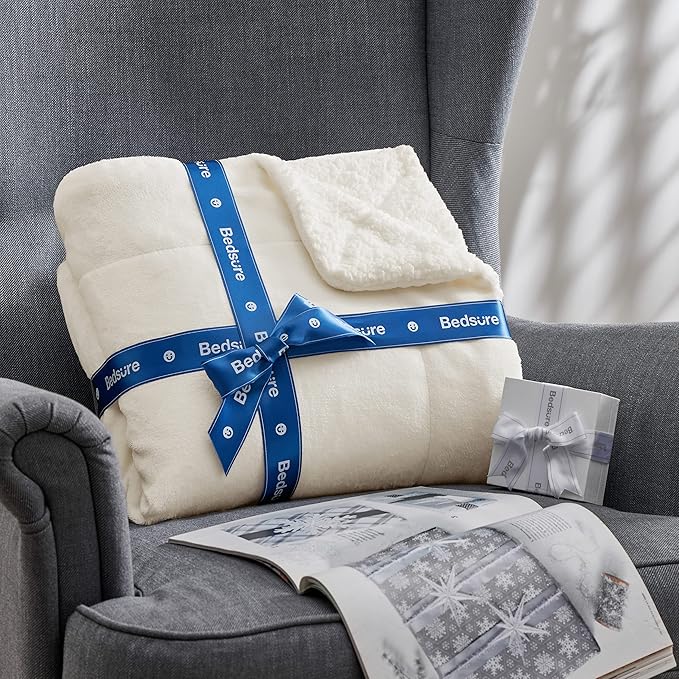 Bedsure GentleSoft Sherpa Fleece Blankets King Size for Bed - Thick and Warm, Soft Fuzzy Plush King Blanket for Winter, Cream, 108x90 Inches
