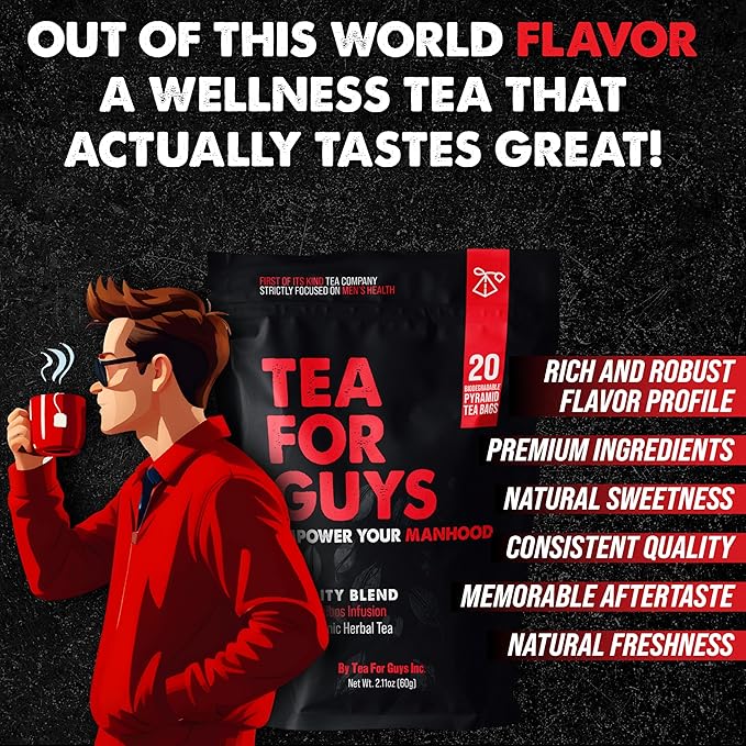 Tea For Guys: Vitality Blend – Natural Support for Testosterone, Libido, Prostate and Male Fertility | Herbal Tea for Energy & Wellness – 20 Biodegradable Tea Bags