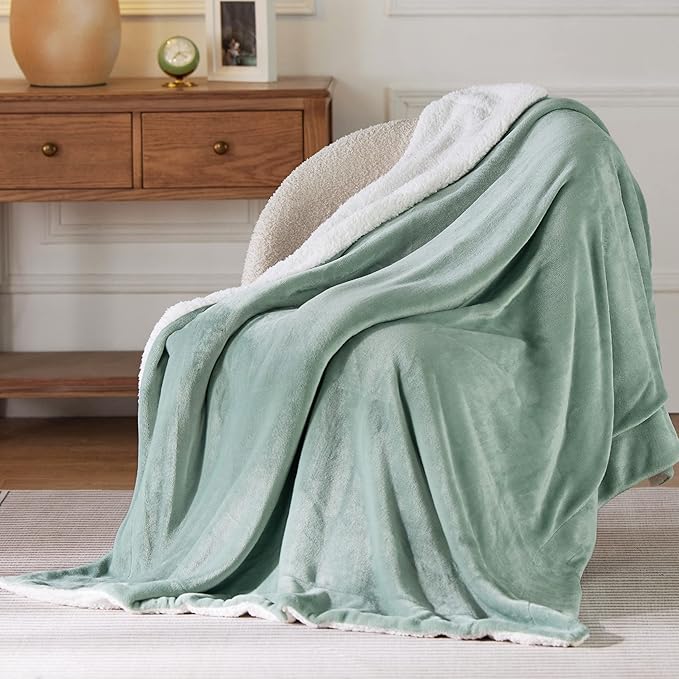 Bedsure GentleSoft Sherpa Fleece Throw Blanket for Couch - Thick and Warm, Soft Fuzzy Plush Throw Blanket for Winter, Sage Green, 50x60 Inches