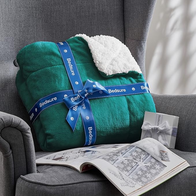 Bedsure GentleSoft Sherpa Fleece Throw Blanket for Couch - Thick and Warm, Soft Fuzzy Plush Throw Christmas Blanket for Winter, Forest Green, 50x60 Inches