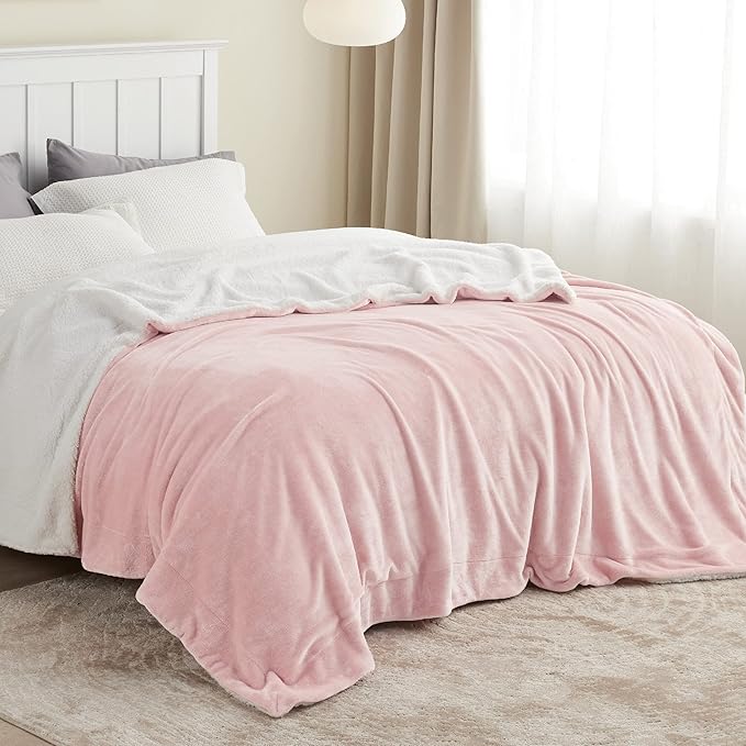 Bedsure GentleSoft Sherpa Fleece Blankets King Size for Bed - Thick and Warm, Soft Fuzzy Plush King Blanket for Winter, Pink, 108x90 Inches
