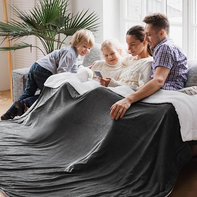 Bedsure GentleSoft Sherpa Fleece Oversized Cal King Blankets for Bed - Thick and Warm, Soft Fuzzy Plush Large Blanket for Winter, Charcoal, 112x98 Inches
