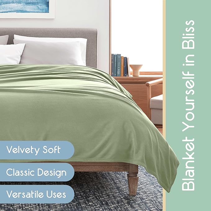 King Size Microfleece Blanket | Fleece Bed Blanket | All-Season Comfort| Supersoft Lightweight Throw Blanket | Plush Throw Blanket for Bed Couch or Sofa | Travel Blanket | Pet-Friendly | Sage Green