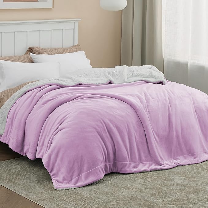 Bedsure Sherpa Fleece Blankets King Size for Bed - Thick and Warm, Soft Fuzzy Plush King Blanket for Winter, Lilac, 108x90 Inches