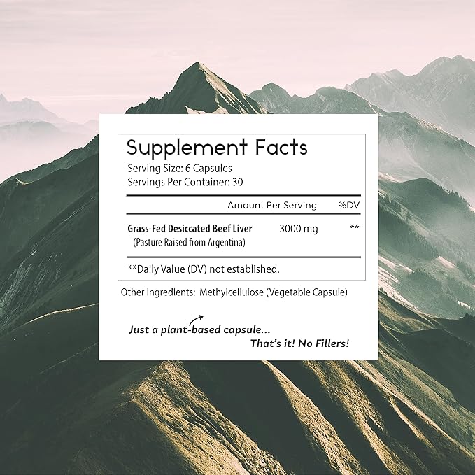 Thomas' all-natural Remedies Grassfed Beef Liver Supplement, 3000mg Liver Support Supplement, Pasture Raised in Argentina, Non-GMO & Hormone Free (180 Caps)
