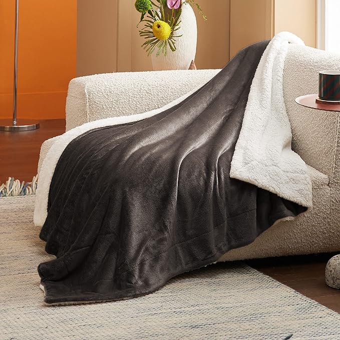 Bedsure GentleSoft Sherpa Fleece Throw Blanket for Couch - Thick and Warm, Soft Fuzzy Plush Throw Blanket for Winter, Brown, 50x60 Inches