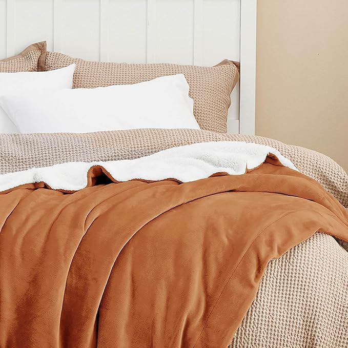 Bedsure GentleSoft Sherpa Fleece Throw Blanket Twin Size for Couch - Thick and Warm, Soft Fuzzy Plush Twin Blanket for Winter, Burnt Orange, 60x80 Inches