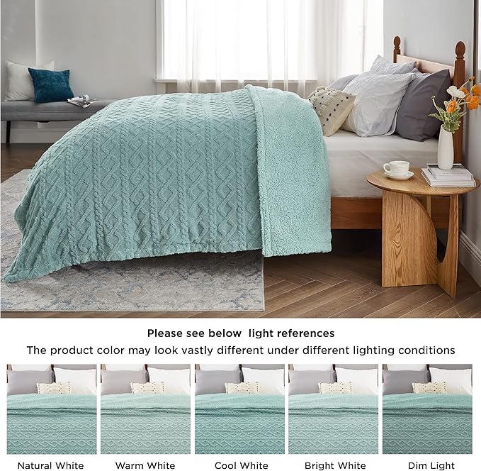 Bedsure Sherpa Fleece Throw Blanket for Couch - GentleSoft Fluffy & Cozy Cable Jacquard Tufted Throw for Women Gift, Thick and Warm Blankets for Winter, Sage Green, 50x60 Inches