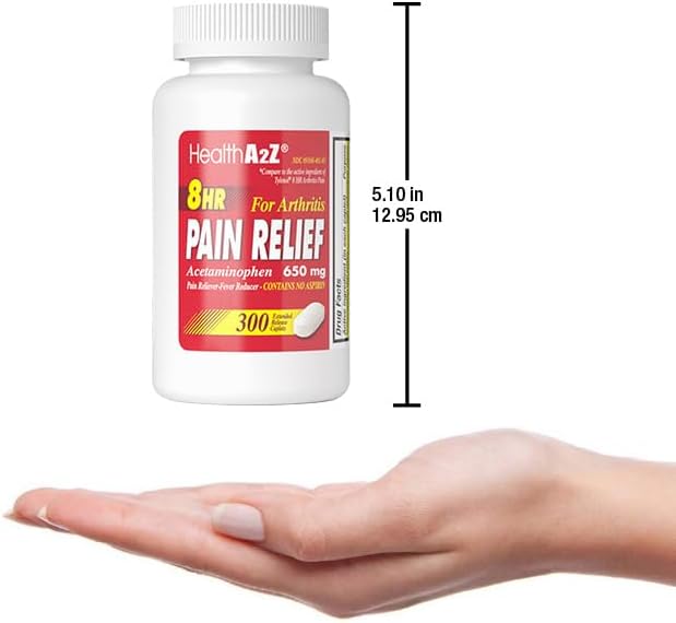 HealthA2Z® Pain Relief Extended Release | Acetaminophen 650mg | 8 Hours | Arthiritis Pain | Pain Reliever - Fever Reducer | Contains no Aspirin (300 Count)
