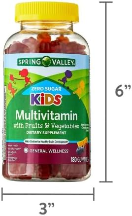 Spring Valley Zero Sugar Kids Multi Gummy, 180 Count + Dri Store Sticker.