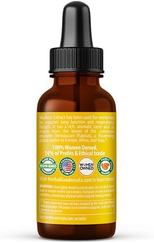 Herbal Goodness Mullein Leaf Extract - Mullein Drop for Lungs Detox, Herbal Expectorant and Antioxidants Properties for Respiratory & Digestive Health - Mullein Tincture 1oz