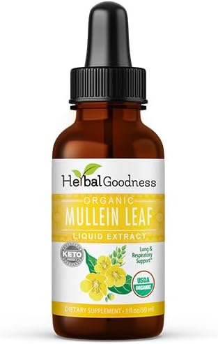 Herbal Goodness Mullein Leaf Extract - Mullein Drop for Lungs Detox, Herbal Expectorant and Antioxidants Properties for Respiratory & Digestive Health - Mullein Tincture 1oz