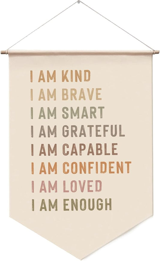 Affirmations Wall Hanging Art for Kids, Classroom Wall Art, I am Enough, Kid's Bedroom, Rainbow Affirmations Wall Banner, I am Kind Smart Loved, Inspirational Nursery Decor