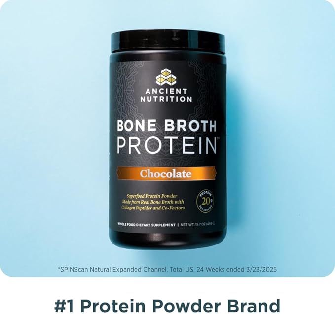 Ancient Nutrition Protein Powder Made from Real Bone Broth, Chocolate, 20g Protein Per Serving, 20 Serving Tub, Gluten Free Hydrolyzed Collagen Peptides Supplement, Great in Protein Shakes