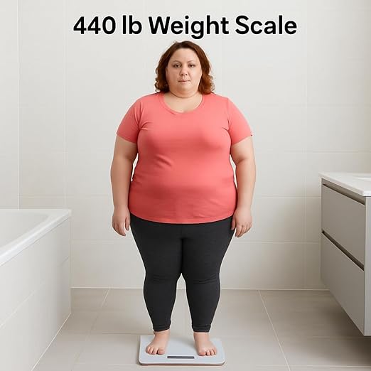 440 lb Digital Bathroom Scale – Step-On Technology, LCD Display, Tempered Glass, Pounds/Kilograms