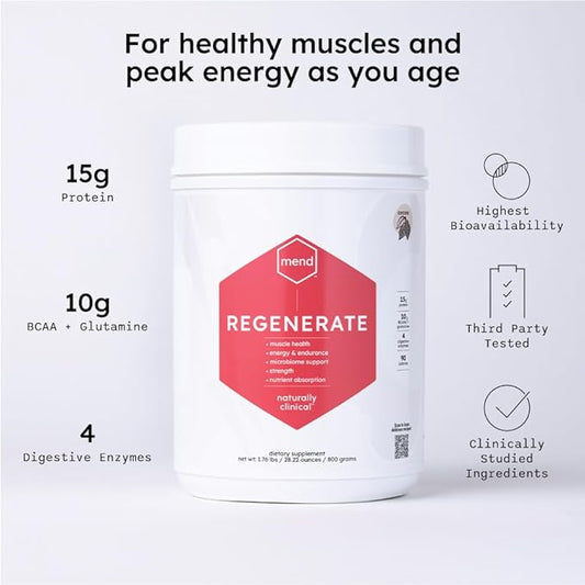 MEND Regenerate, Post Workout Recovery, Immune Support, and Sports Nutrition Supplement for Men and Women - Natural, Gluten Free, and Non-GMO - Vanilla Protein Powder, 20 Servings
