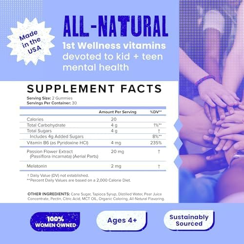 SAM+LEO Sleep - Passionflower, Vitamin B6 & Melatonin Gummies for Kids & Teens - All Natural & Vegan Relaxation & Sleep Gummies for Kids - Passion Fruit Flavor - 60/ct
